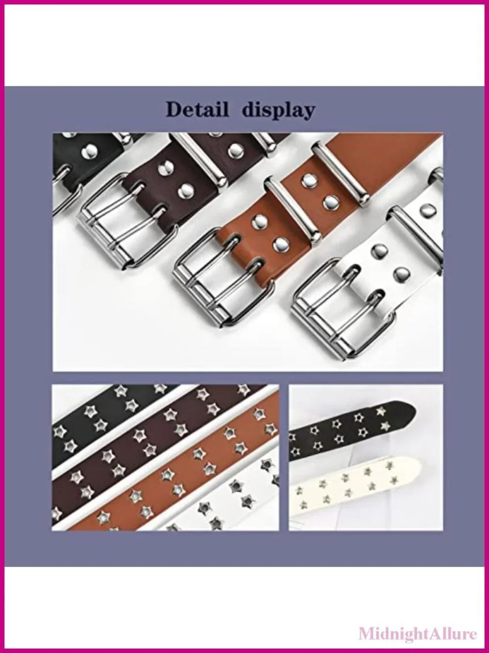 Gothic Star Rivet PU Leather Belt Double Needle Buckle Y2K Accessory